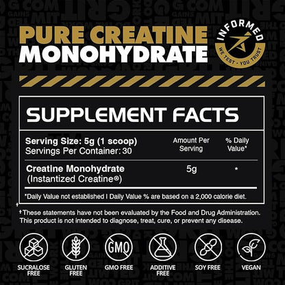 Gains in Bulk Instantized Creatine Monohydrate for Women and Men, Soluble Creatine Powder, Supports