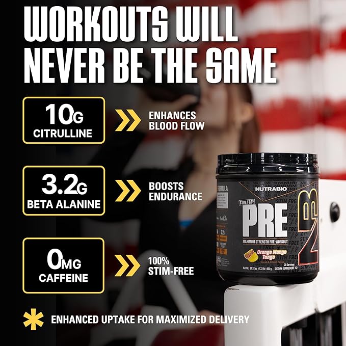 NutraBio STIM-Free PRE Workout for Men, New Formula | Laser Focus, Extreme Pumps | Performance