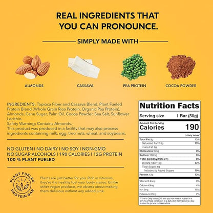 TRUBAR Vegan Protein Bar, Saltylicious Almond Love, Gluten Free, Plant Based, High Fiber, Dairy