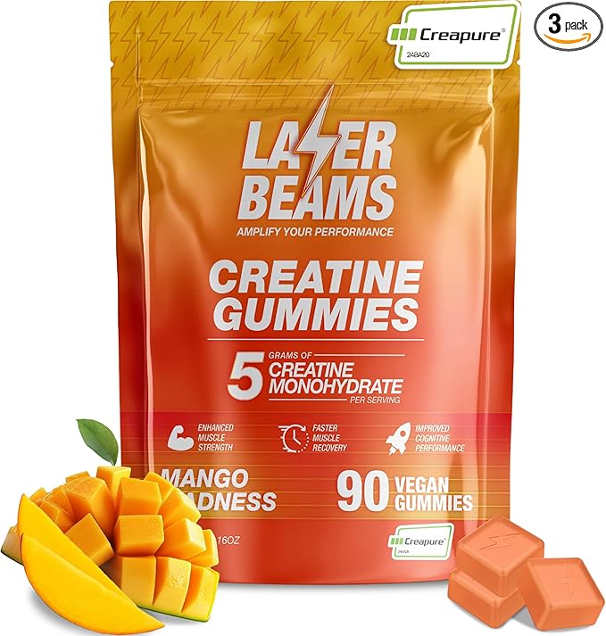 Creatine Monohydrate Gummies for Women & Men - 5g Creapure Creatine per Serving - Vegan, Mango