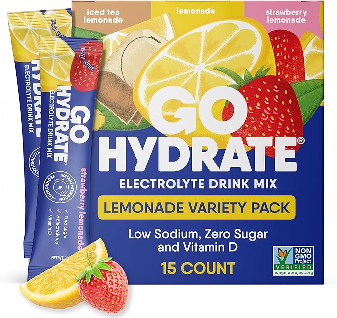 GoHydrate Instant Hydration Powder Packets - Low Sodium Electrolytes Drink Mix - Natural Hydration