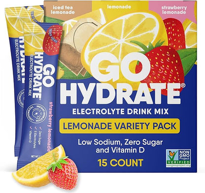 GoHydrate Instant Hydration Powder Packets - Low Sodium Electrolytes Drink Mix - Natural Hydration