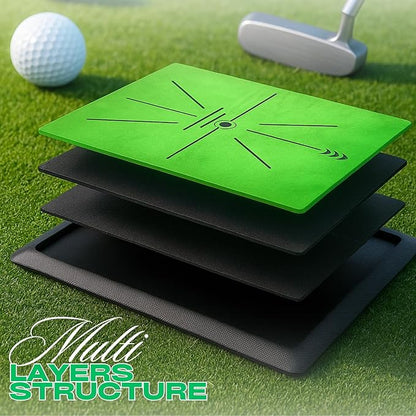 Golf Hitting Mat with Dual-Turf & Swing Feedback, Portable Golf Practice Mat with Anti-Slip Base
