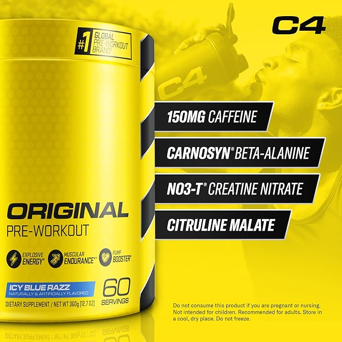 Cellucor C4 Original Pre Workout Powder ICY Blue Razz - Vitamin C for Immune Support - Sugar Free
