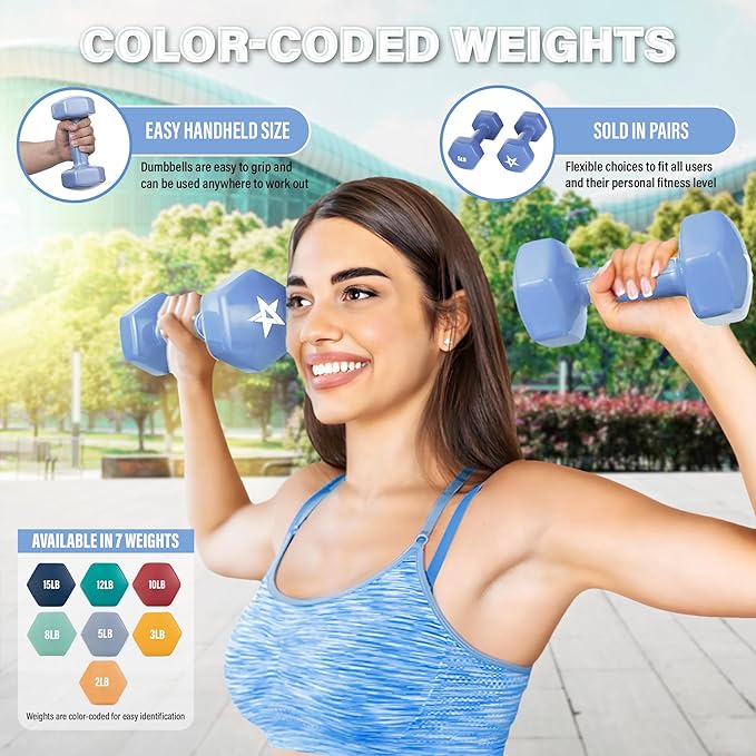 Yes4All Vinyl Hexagon Dumbbell - Dumbbells Set of 2 Hand Weights for Home Gym & Strength Training