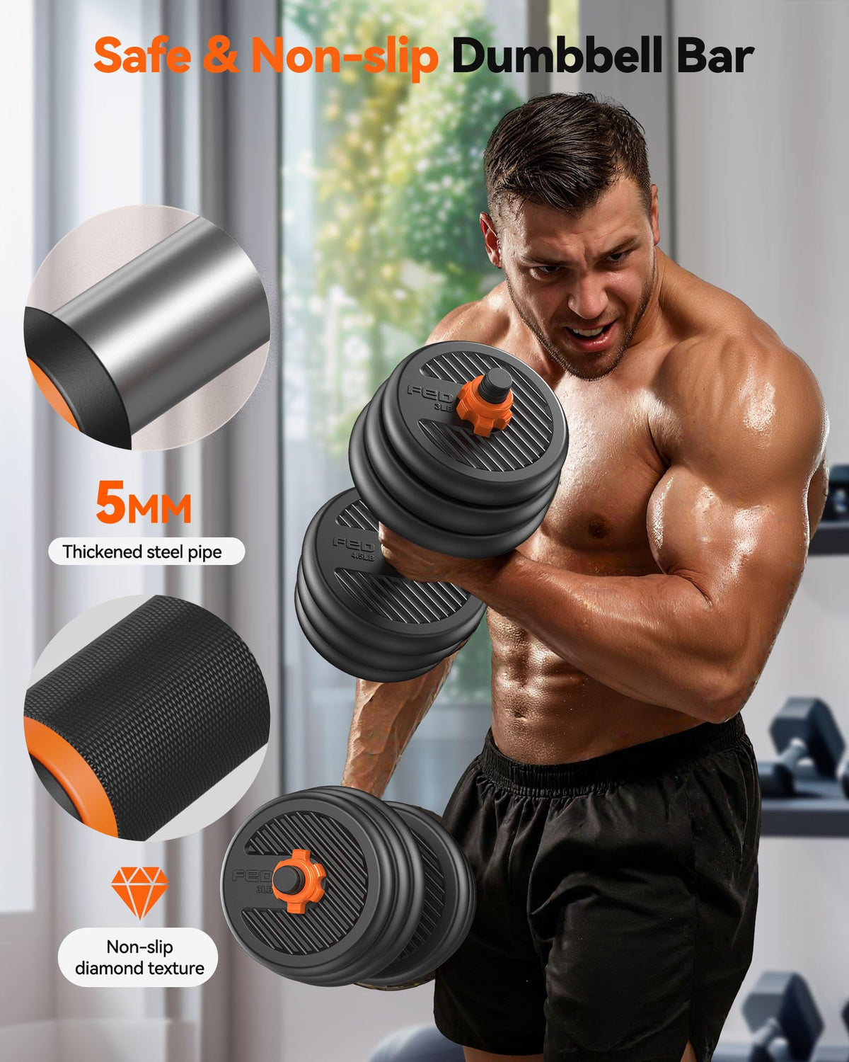 FEIERDUN Adjustable Dumbbells, 45lbs Free Weight Set with Connector, 4 in1 Dumbbells Set Used as
