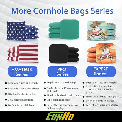 EunHo Dual Sided Cornhole Bags Regulation Set of 8 Professional Cornhole Bean Bags Slick and Stick