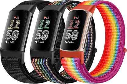 Sport Loop Nylon Watch Bands Compatible with Fitbit Charge 6/5, Adjustable Breathable Replacement