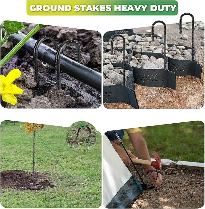 12 inches Ground Stakes 36-Pack J Hook Rebar 5/16" Diameter Tent Stakes Heavy Duty Metal Stake for