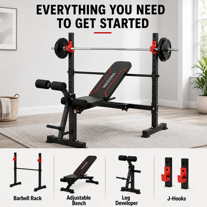 MAIDOMA Standard Weight Bench Set with Leg Extension and Leg Curl, Adjustable Bench Press with