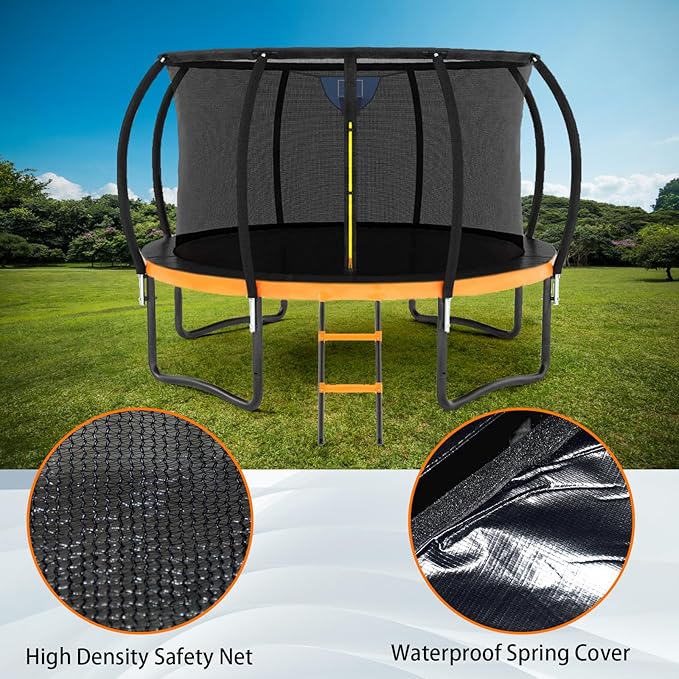 Trampoline 12FT 14FT 15FT 16FT for Kids/Adults - Outdoor Recreational with Enclosure Net Curved