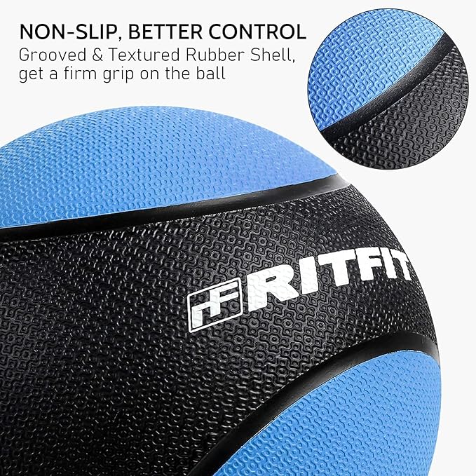 RitFit Weighted Medicine Ball - Non-Slip Rubber Shell & Dual Texture Grip - Workout Exercise Ball