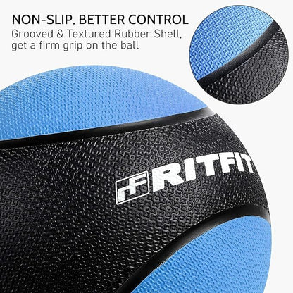 RitFit Weighted Medicine Ball - Non-Slip Rubber Shell & Dual Texture Grip - Workout Exercise Ball