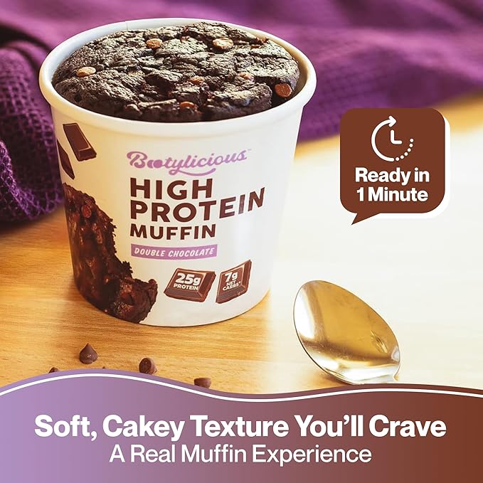 Bootylicious | High-Protein Muffin | 25g Protein, 7g Net Carbs, 2.32-2.75oz Cup, 12-Pack (Double