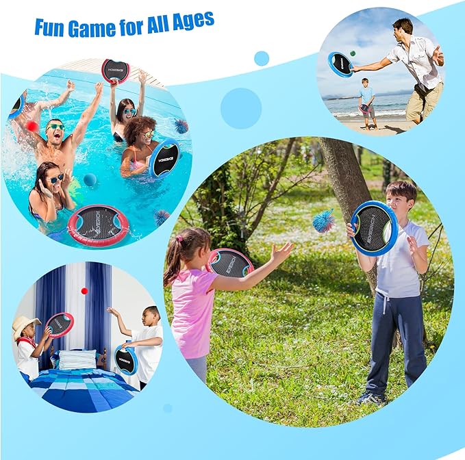 EVERICH TOY Trampoline Paddle Ball Set with 2 Bouncy Paddles & 4 Balls - Soft Foam Design for Kids