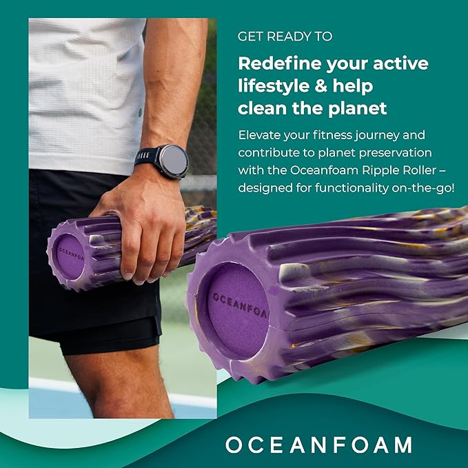 Oceanfoam Ripple Travel Foam Roller (11" x 3.35") Firm Mini Foam Roller for Physical Therapy, Deep