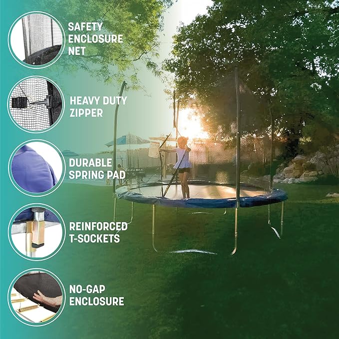 Skywalker Trampoline Outdoor 8 FT, 12 FT, 15 FT Jump N’ Dunk Round Outdoor Trampoline with Net