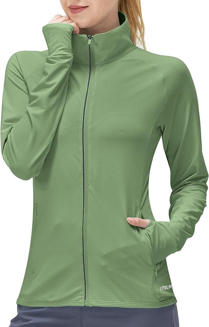 Women's UPF 50+ UV Sun Protection Clothing Long Sleeve Athletic Hiking Shirts Lightweight SPF Zip