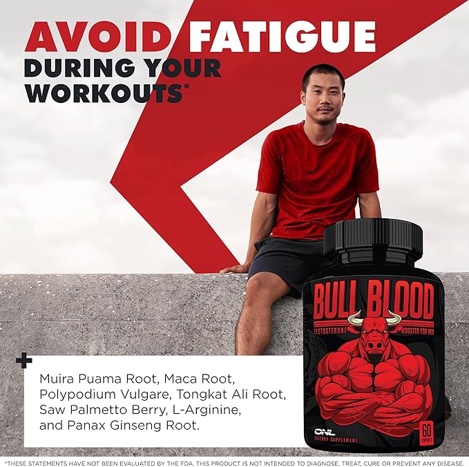 Bull Blood Testosterone Booster for Men - Testosterone Supplement for Stamina & Endurance - Maca