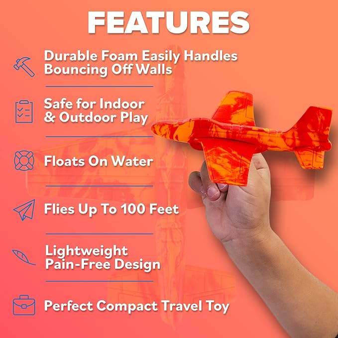 Airplane Toy Foam Glider Plane for Kids - Best Outdoor Toys for Boys & Girls - Kids Stocking