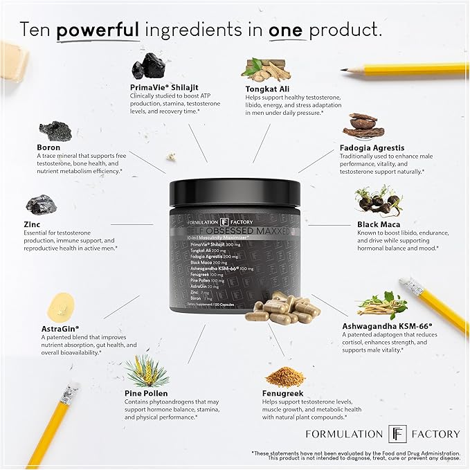 Self Obsessed MAXXED: 10-in-1 Men's Vitality Formula with Shilajit, Tongkat, Ashwagandha, Maca