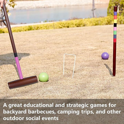Croquet Set for Adults - 8 Players Croquette Kit with 32In Regulation, 35In Deluxe Size Rubber Wood