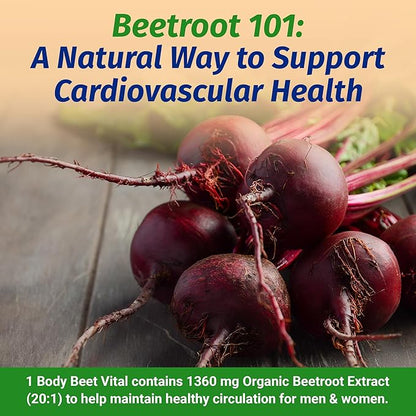 1 Body Beet Vital, Organic Beetroot Supplements for Circulation, Energy, & Stamina, Nitric Oxide