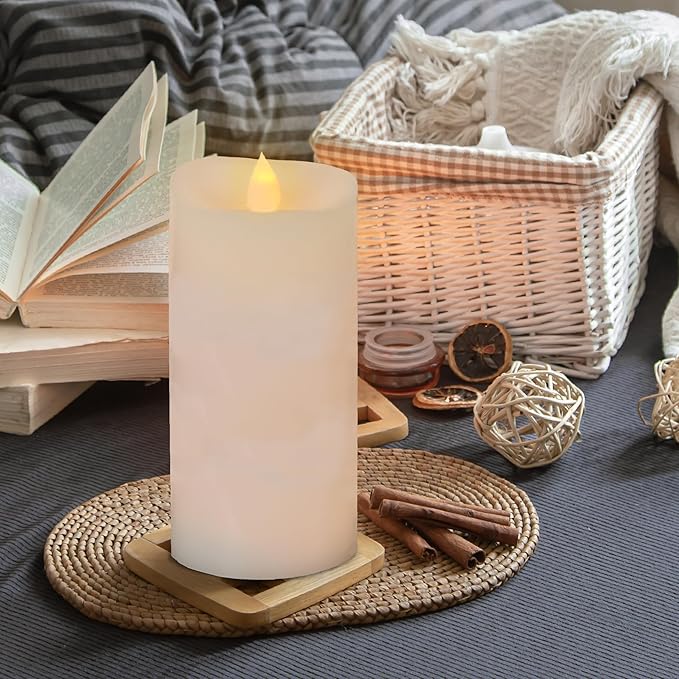 3x6 Flickering Flameless Candles Set of 1,6 inch Real Wax LED 600 Hours Battery Candles with Timer