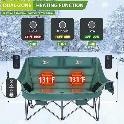Nice C Heated Camping Chair with Battery, Heated Double Camping Couch, Oversized Thick Padded