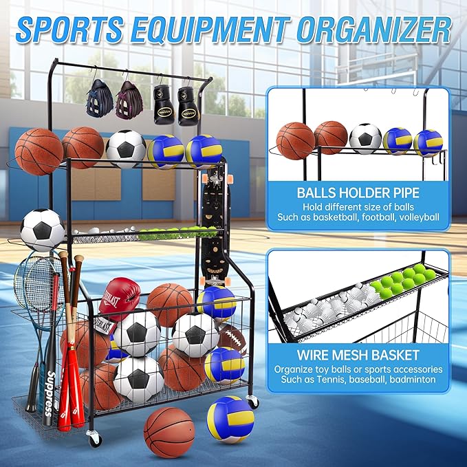 Sport euipment Storage, Garage Sports Equipment Organizer, Ball Storage Rack for Sport Gear