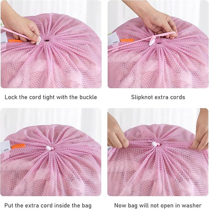 Polecasa Heavy Duty Diamond Large Mesh Laundry Bag with ID Tag and Locking Drawstring Closure - 24