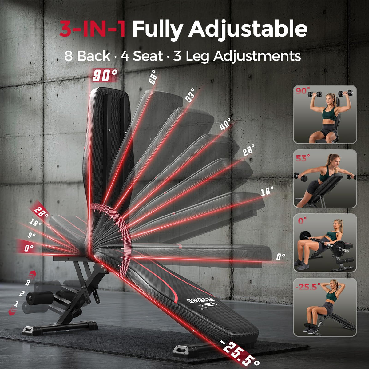 FLYBIRD WB2 Weight Bench, Utility Adjustable Weight Bench for Full Body Workout- Multi-Purpose