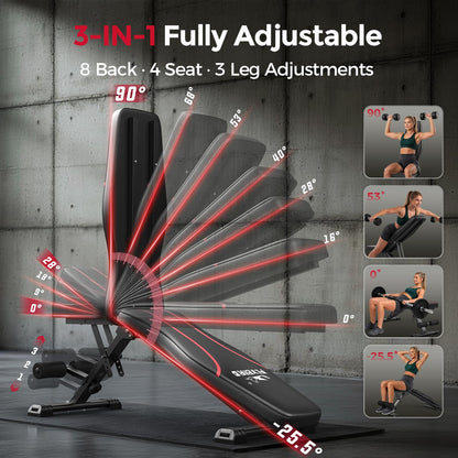 FLYBIRD WB2 Weight Bench, Utility Adjustable Weight Bench for Full Body Workout- Multi-Purpose