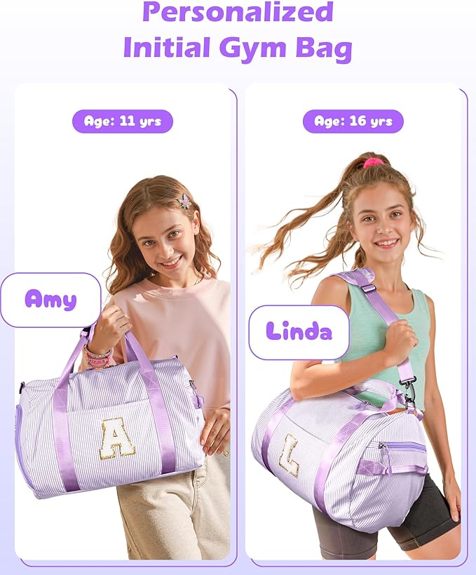 Dorm Room Essentials for Girls, Girl Gym Bag, Kids Initial Overnight Duffel Bags with Shoe