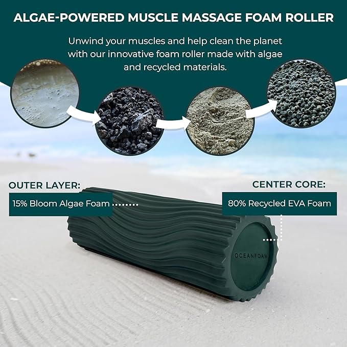Oceanfoam Tidal Roller - Hunter - Muscle Massage Foam Roller for Back Pain & Stretching - Firm and