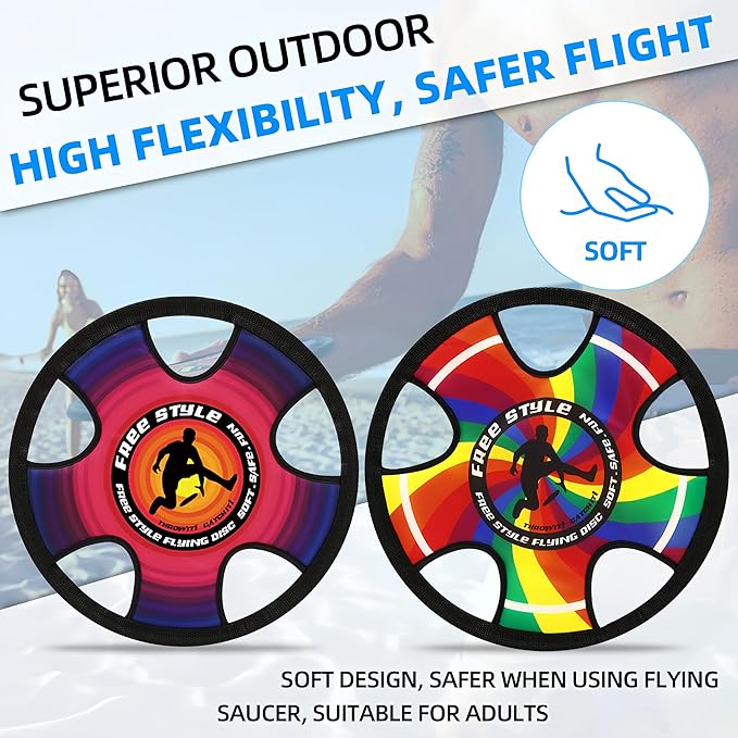 Outdoor Two Soft Frisbee Throwing Disc, Flying Disc, Flying Saucer for Man and Woman in Yard