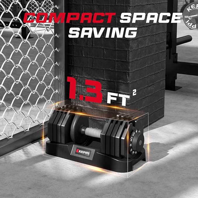 Keppi Adjustable Dumbbells Set-25lb/40lb/55lb/60lb, Anti-Slip Metal Fast Adjust Weight Handle