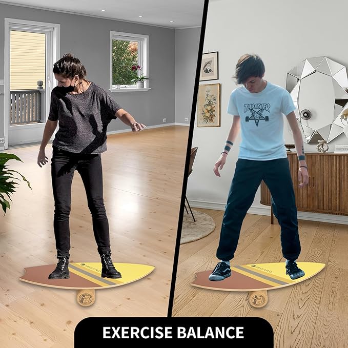 Premium Balance Board Trainer With Rollers - 10 Layer Wooden Exercise Non-slip Surface Fish Tail
