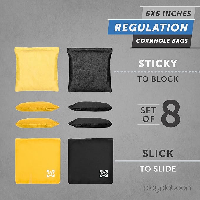 Professional Cornhole Bags - Set of 8 Regulation All Weather Double Sided - Sticky Side/Slick Side
