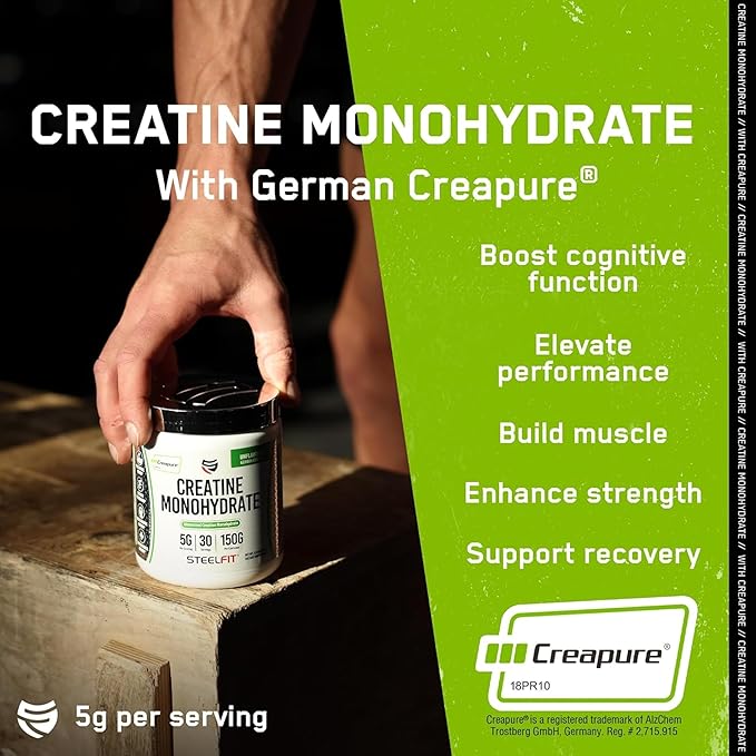 SteelFit Creapure Creatine Monohydrate Powder, Unflavored - German Micronized Creatine Powder for