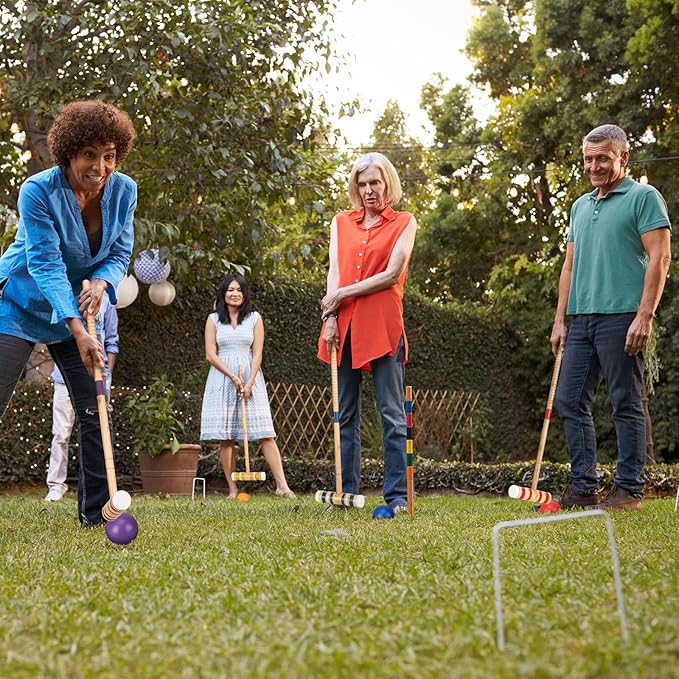 6 Player Croquet Set for Adults and Kids Croquet Lawn Game Kit with Wooden Stand for Backyard Lawn