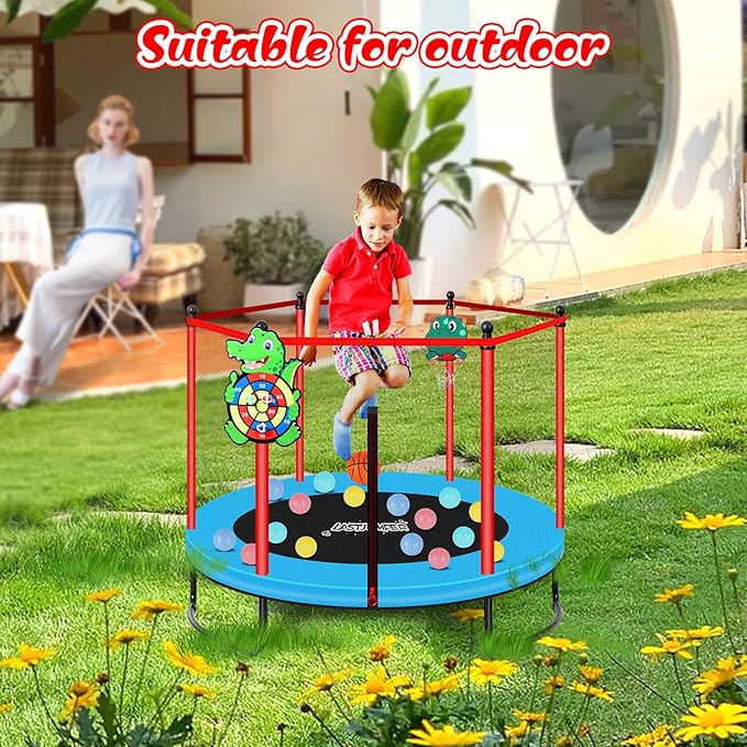 Pink Indoor Trampoline for Kids 2-5, 5ft Mini Indoor & Outdoor Small Toddler Trampoline with Net