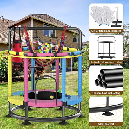 Trampoline for Kids, Full Anti-Rust 440lbs Anti-Rollover Round Bottom Toddler Trampoline