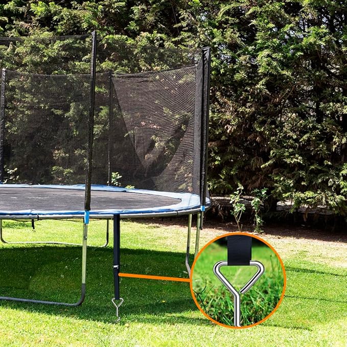 Eurmax USA Trampoline Stakes Heavy Duty Trampoline Parts Corkscrew Shape Steel Stakes Anchor Kit