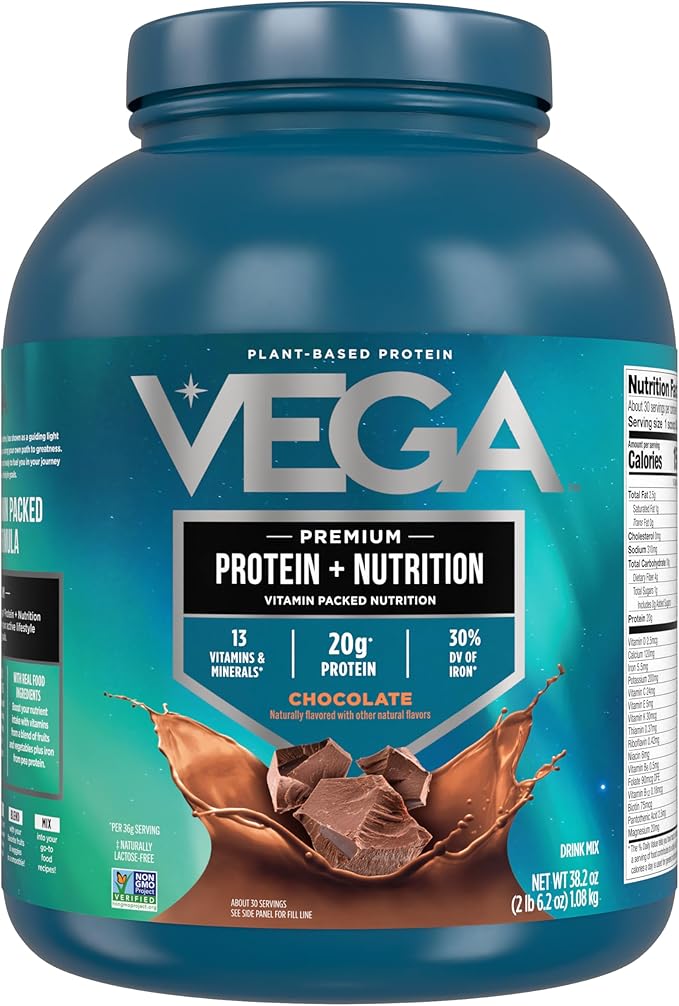 Vega Protein + Nutrition - 20g Plant-Based Pea Protein, Chocolate, 30 Servings, Vegan Keto