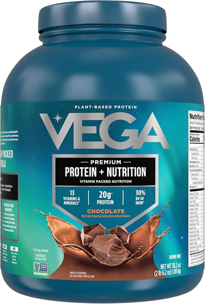 Vega Protein + Nutrition - 20g Plant-Based Pea Protein, Chocolate, 30 Servings, Vegan Keto