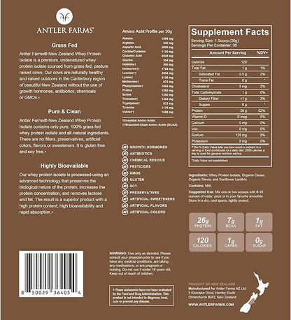 Antler Farms - 100% Grass Fed New Zealand Whey Protein Isolate, Chocolate Flavor, 2 lbs - Pure and
