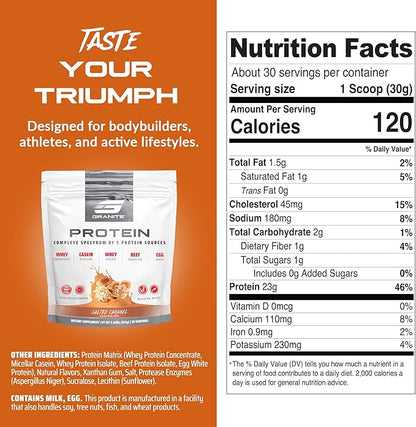 Granite Nutrition Protein Powder - Premium 5-Source Blend (Whey, Casein, Egg, Grass-Fed Beef) for