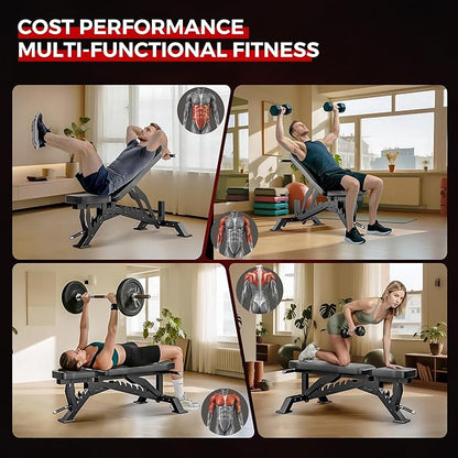 Weight Bench, Adjustable Workout Bench for Home Gym Full Body Workout, 1300LBS Weight Capacity