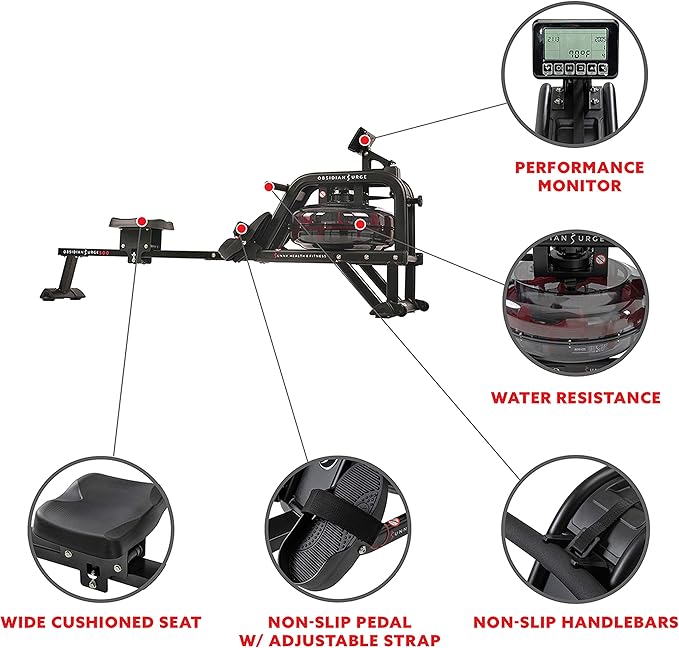 Sunny Health & Fitness Premium Water Rower w/Intensive Dynamic Real-Time Resistance, 300 LB